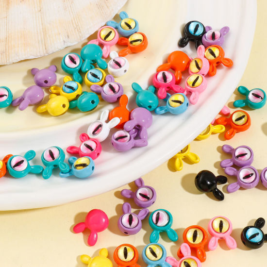 Picture of Zinc Based Alloy Spacer Beads For DIY Charm Jewelry Making At Random Mixed Color Rabbit Animal Eye Enamel About 13mm x 10.5mm, Hole: Approx 1.2mm, 5 PCs
