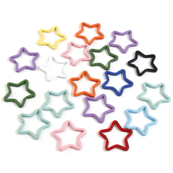 Bild von Zinklegierung Schlüsselkette & Schlüsselring Zufällig gemischte Farben Pentagramm Stern Spritzlackierung 3.5cm x 3.4cm , 10 Stück