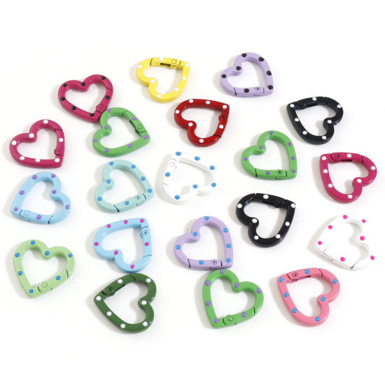 Picture of Zinc Based Alloy Keychain & Keyring At Random Mixed Color Heart Dot Painted 26mm x 25mm , 10 PCs