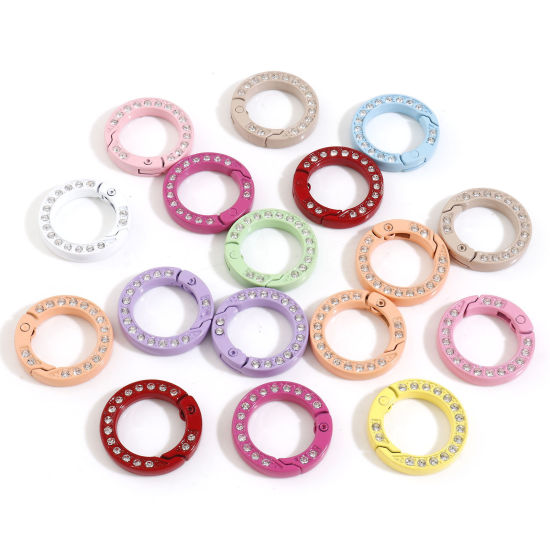 Picture of Zinc Based Alloy Keychain & Keyring At Random Mixed Color Round Rhinestone 25mm , 5 PCs