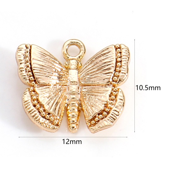 Image de Breloques Insecte en Laiton Papillon Plaqué Or Véritable 18K 3D 12mm x 10.5mm, 2 Pcs