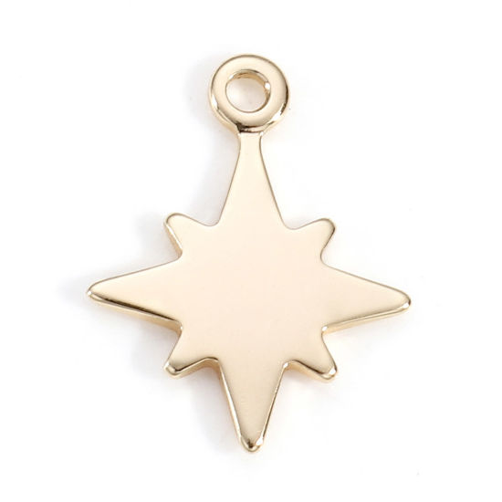 Picture of Brass Galaxy Charms 18K Real Gold Plated Star 13.5mm x 10mm, 2 PCs