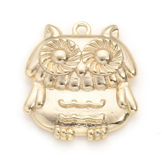 Picture of Brass Halloween Charms 18K Real Gold Plated Owl Animal 20mm x 18mm, 2 PCs