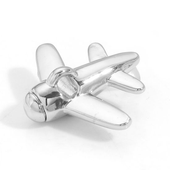 Picture of Brass Transport Charms Real Platinum Plated Airplane 3D 20mm x 17mm, 2 PCs