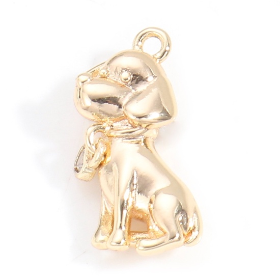 Bild von Messing Charms 18K Echtgold plattiert Hund 3D 18mm x 10mm, 1 Stück