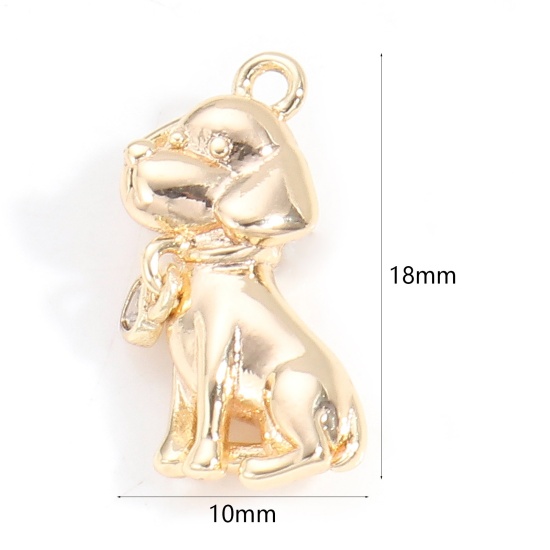 Picture of Brass Charms 18K Real Gold Plated Dog Animal 3D 18mm x 10mm, 1 Piece