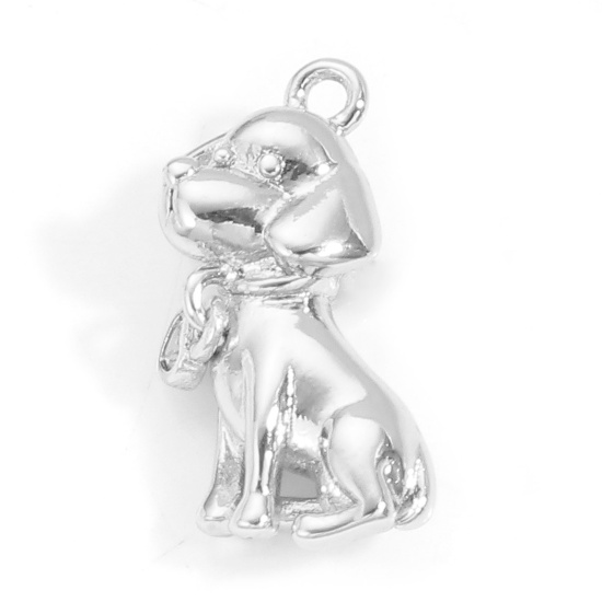 Bild von Messing Charms Echt Platin plattiert Hund 3D 18mm x 10mm, 1 Stück