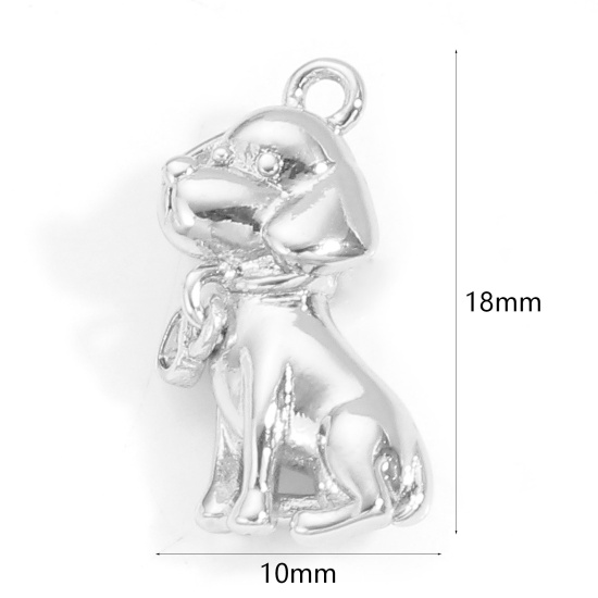 Bild von Messing Charms Echt Platin plattiert Hund 3D 18mm x 10mm, 1 Stück