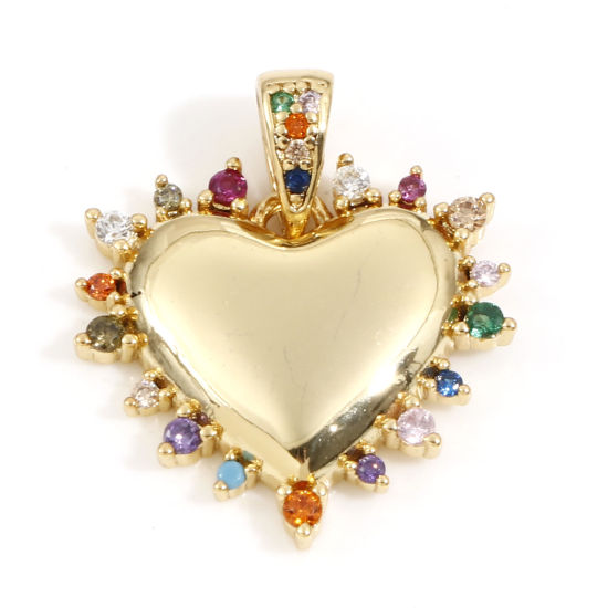 Image de 1 Pièce Pendentif Breloque La Saint Valentin en Laiton Cœur Plaqué Or Véritable 18K Micro Pave à Zircone Cubique Multicolore 24mm x 20mm