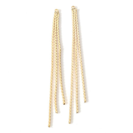 Image de Pendentifs en Laiton Franges Pompons Glands Plaqué Or Véritable 18K 6.3cm x 0.3cm, 2 Pcs