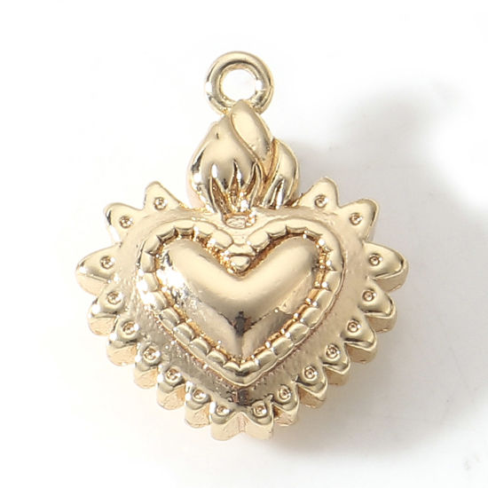 Bild von Messing Valentinstag Charms 18K Echtgold plattiert Herz Ex Voto Herz 14mm x 11.5mm, 2 Stück