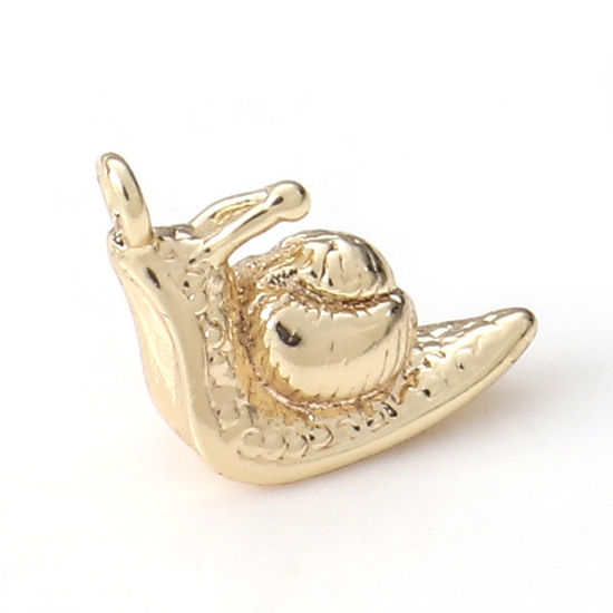 Image de Breloques en Laiton Escargot Plaqué Or Véritable 18K 3D 9mm x 7.5mm, 2 Pcs