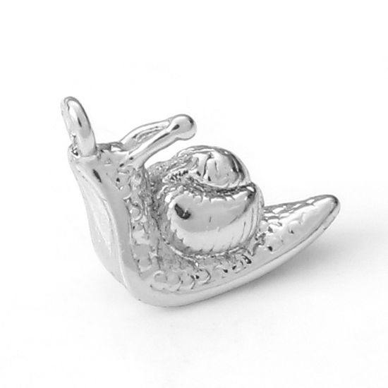 Image de Breloques en Laiton Escargot Plaqué Platine Véritable 3D 9mm x 7.5mm, 2 Pcs