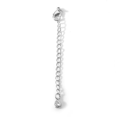 Picture of Brass Extender Chain Drop 18K Real Gold Plated With Lobster Claw Clasp Clear Cubic Zirconia 6.5cm, 2 PCs
