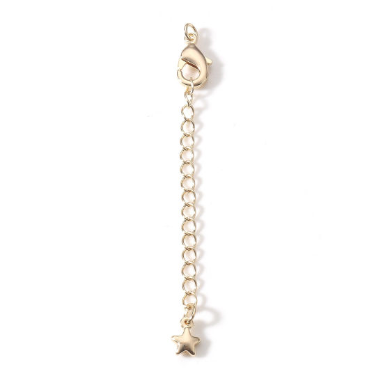 Picture of Brass Extender Chain Star 18K Real Gold Plated With Lobster Claw Clasp 6.5cm, 2 PCs