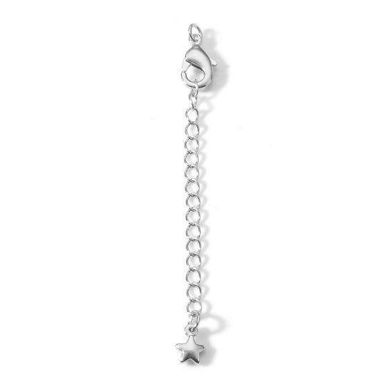 Picture of Brass Extender Chain Star Real Platinum Plated With Lobster Claw Clasp 6.5cm, 2 PCs