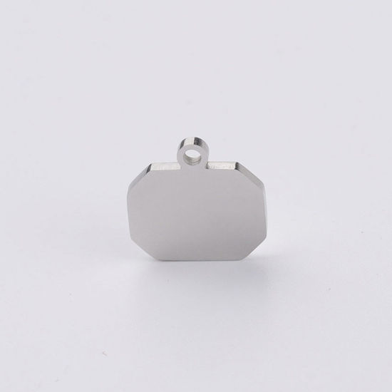 Picture of 304 Stainless Steel Blank Stamping Tags Charms Rectangle Silver Tone Mirror Polishing 18mm x 16mm, 2 PCs