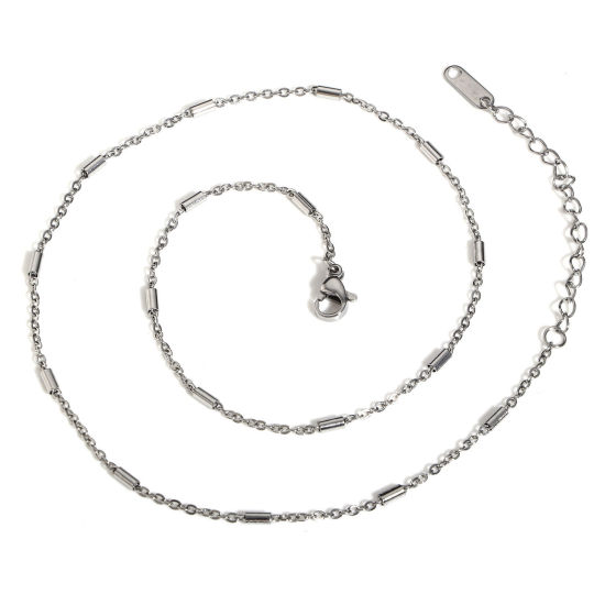 Imagen de 304 Acero Inoxidable Cable Cadena Cruz Collares Tono de Plata 40cm longitud, Cadena: 1mm, 1 Unidad