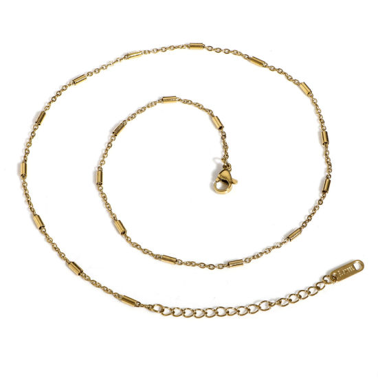 Imagen de 1 Unidad Recubrimiento al Vacío PVD Ecológico 304 Acero Inoxidable Cable Cadena Cruz Collares Chapado en Oro 40cm longitud, Cadena: 1mm