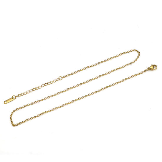 1 本 304ステンレス鋼 小豆チェーン・あづきチェーン ネックレス 金メッキ 40cm長さ、 チェーンサイズ: 1.2mm、 の画像