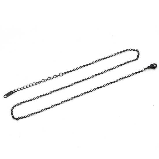 1 本 304ステンレス鋼 小豆チェーン・あづきチェーン ネックレス 黒 40cm長さ、 チェーンサイズ: 1.2mm、 の画像