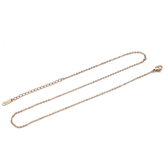 Picture of 1 Piece Eco-friendly PVD Vacuum Plating 304 Stainless Steel Rolo Chain Necklace For DIY Jewelry Making Rose Gold 40cm(15 6/8") long, Chain Size: 1mm