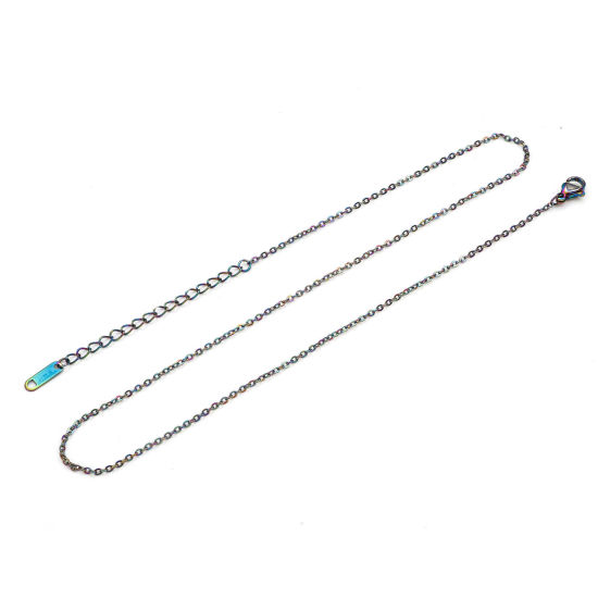 Picture of 1 Piece Eco-friendly PVD Vacuum Plating 304 Stainless Steel Rolo Chain Necklace For DIY Jewelry Making Rainbow Color Plated 40cm(15 6/8") long, Chain Size: 1mm