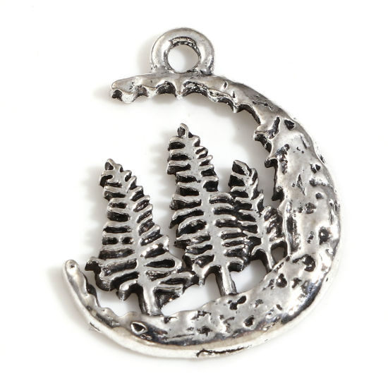 Picture of Zinc Based Alloy Charms Antique Silver Color Half Moon Forest 23mm x 19mm, 10 PCs