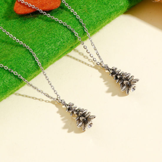 Bild von Zinklegierung Weihnachten Charms Antiksilber Weihnachten Weihnachtsbaum 3D 25mm x 10mm, 2 Stück