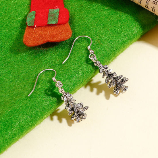 Bild von Zinklegierung Weihnachten Charms Antiksilber Weihnachten Weihnachtsbaum 3D 25mm x 10mm, 2 Stück