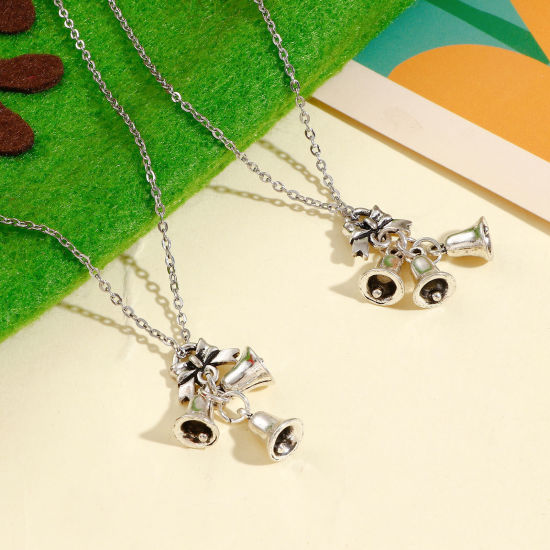 Picture of Zinc Based Alloy Christmas Charms Antique Silver Color Bell Bowknot 3D 28mm x 12mm, 2 PCs