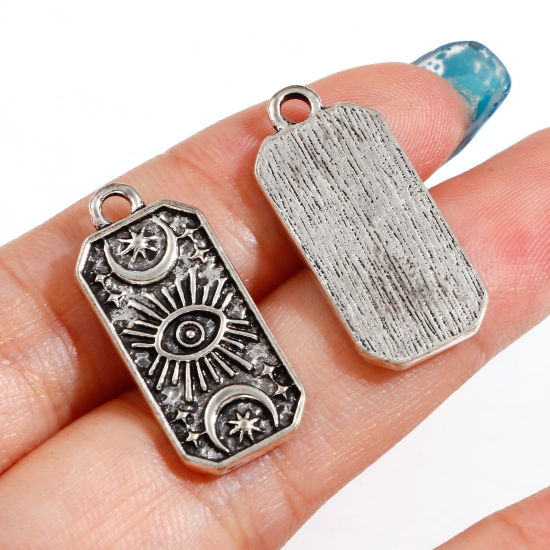 Picture of Zinc Based Alloy Religious Charms Antique Silver Color Half Moon Eye of Providence/ All-seeing Eye 25mm x 11mm, 10 PCs