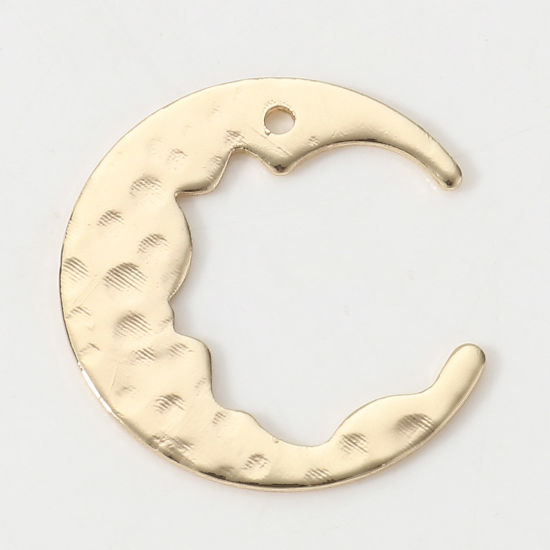 Image de Breloques Galaxie en Laiton Demi Lune Plaqué Or Véritable 18K à Pois 18mm x 18mm, 5 Pcs