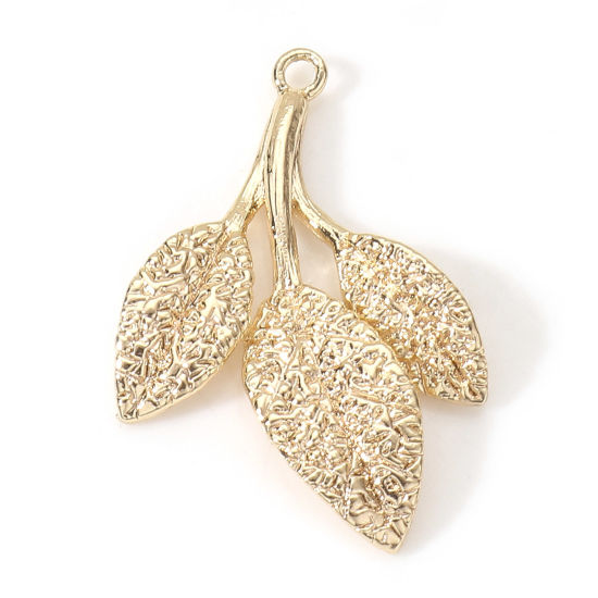 Immagine di Ottone Charms Foglia 18K Vero Oro Placcato 27mm x 18mm, 2 Pz