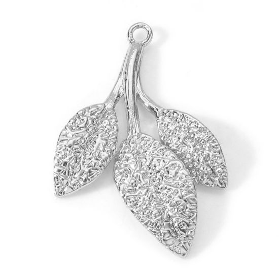 Immagine di Ottone Charms Foglia Vero Platino Placcato 27mm x 18mm, 2 Pz