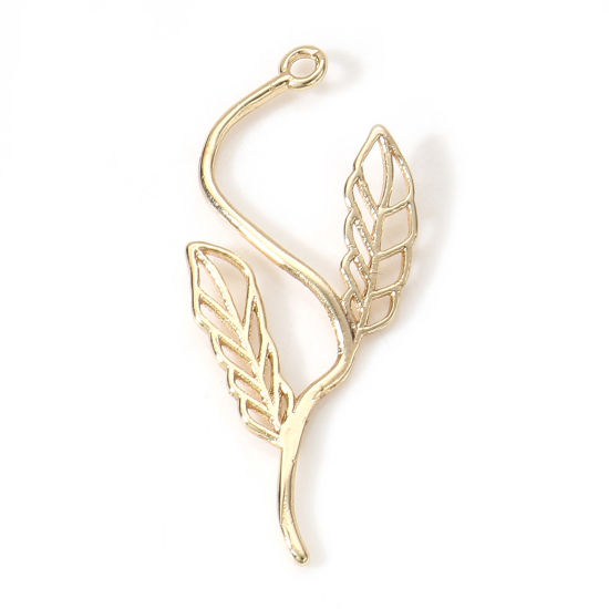 Immagine di Ottone Charms Foglia 18K Vero Oro Placcato Filigrana 26mm x 12mm, 2 Pz