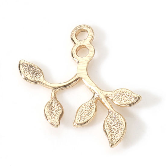 Immagine di Ottone Charms Foglia 18K Vero Oro Placcato 16mm x 14mm, 2 Pz