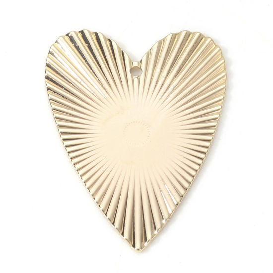 Image de Pendentifs La Saint Valentin en Laiton Cœur Plaqué Or Véritable 18K Rayées 3cm x 2.3cm, 5 Pcs