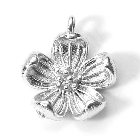 Image de Breloques en Laiton Fleur Plaqué Platine Véritable Fleur de Pêche 3D 13mm x 11mm, 5 Pcs