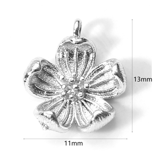 Image de Breloques en Laiton Fleur Plaqué Platine Véritable Fleur de Pêche 3D 13mm x 11mm, 5 Pcs