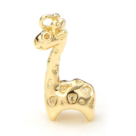 Picture of Brass Charms 18K Real Gold Plated Giraffe Animal 3D 16mm x 10mm, 2 PCs