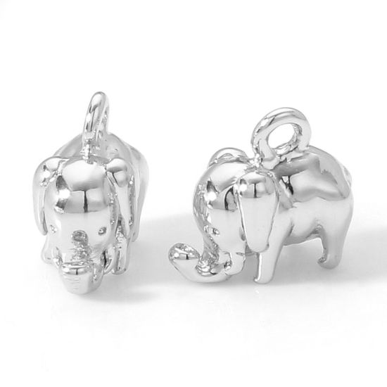 Bild von Messing Charms Echt Platin plattiert Elefant 3D 10mm x 8,5mm, 5 Stück