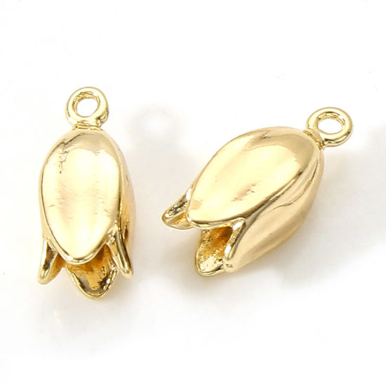Picture of Brass Charms 18K Real Gold Plated Tulip Flower 3D 12mm x 6mm, 2 PCs                                                                                                                                                                                           
