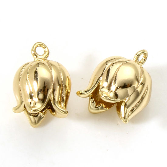 Picture of Brass Charms 18K Real Gold Plated Tulip Flower 3D 11mm x 8mm, 2 PCs                                                                                                                                                                                           