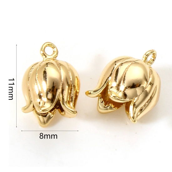 Bild von Messing Charms 18K Echtgold plattiert Tulpen 3D 11mm x 8mm, 2 Stück