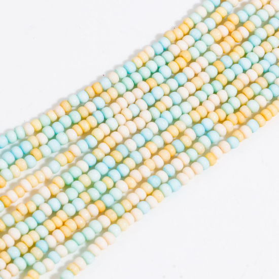 Picture of Glass Beads For DIY Charm Jewelry Making Cylinder At Random Mixed Color Frosted About 3mm x 2mm, Hole: Approx 0.6mm, 40cm(15 6/8") long, 1 Strand (Approx 190 - 200 PCs/Strand)