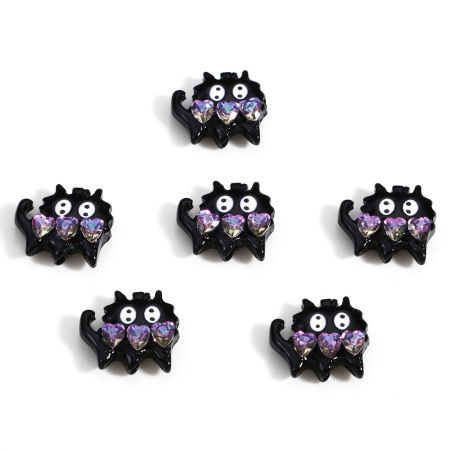 Bild von Zinklegierung Zwischenperlen Spacer Perlen für die DIY-Schmuckherstellung Schwarz Katze Herz Amethyst Strass Emaille ca. 17mm x 16mm, Loch:ca. 1.5mm, 2 Stück