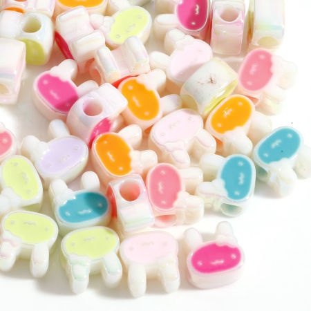 Image de Perles à Gros Trou de Style Européen en Acrylique Couleur Mélangée Au Hasard Lapin Émail Double Face 12mm x 12mm, Trou: Environ 4mm, 20 Pcs