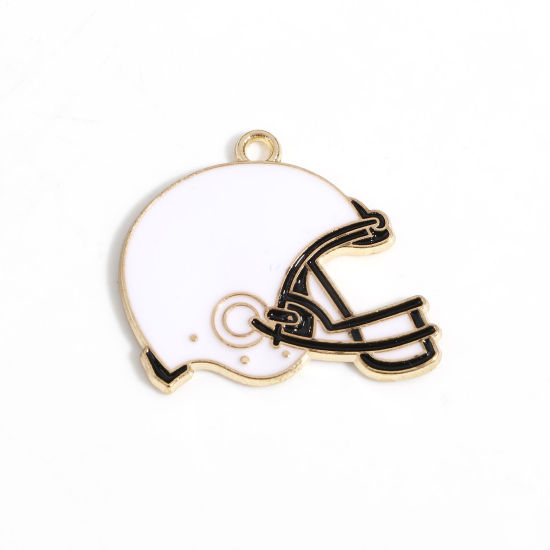 Picture of Zinc Based Alloy Sport Charms Gold Plated White Baseball Helmet Enamel 25mm x 24.5mm, 10 PCs