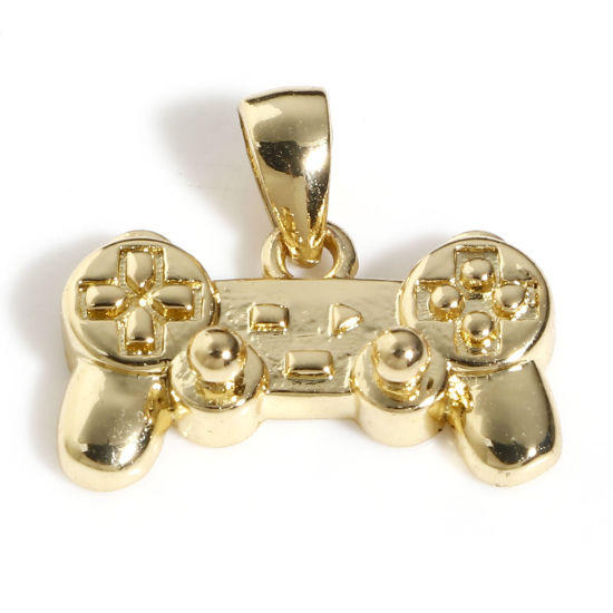 Picture of 1 Piece Brass Charm Pendant 18K Real Gold Plated Game Controller Gamepad 3D 16mm x 13mm